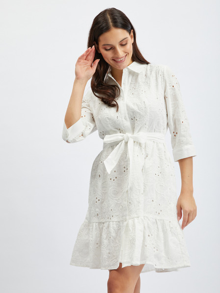 Orsay Weiße Damen gemusterte Hemdblusenkleid ORSAY