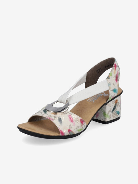 Rieker Weiße gemusterte Damen-Sandalen mit Absatz Rieker