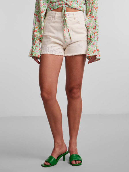 Pieces Cremefarbene Damen Denim Shorts Pieces Kavay