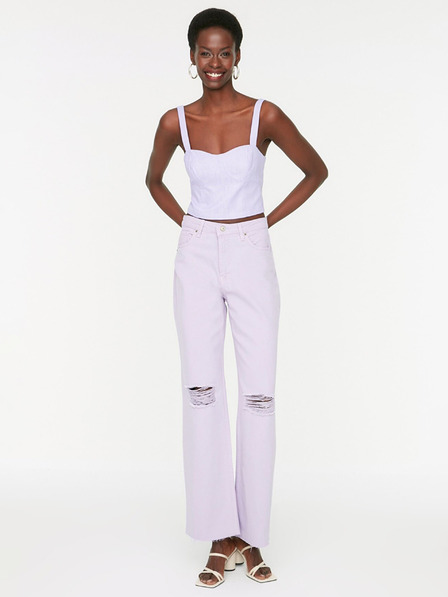 Trendyol Hellviolette weite Damenjeans mit Ripseffekt Trendyol