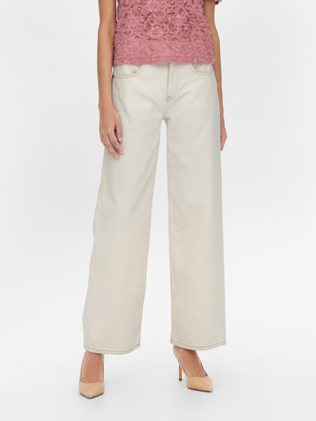 Jacqueline de Yong Cremefarbene Jeans mit weitem Bein JDY Ariel