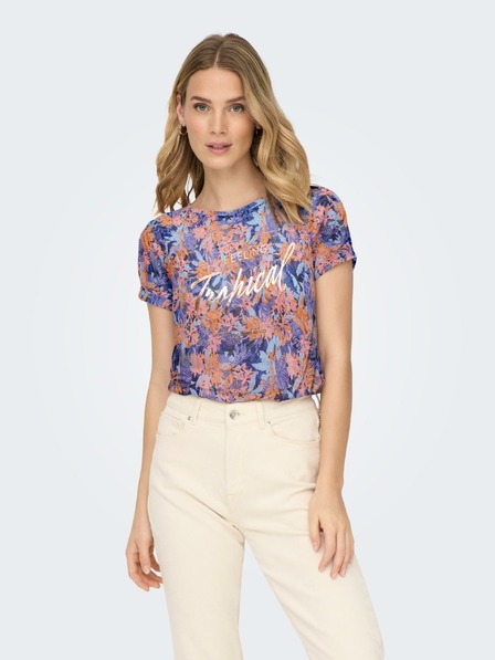 ONLY Orange-blaues T-Shirt mit Blumenmuster ONLY Rilla