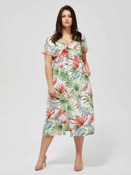 Moodo Weißes Sommerkleid mit tropischem Muster Moodo
