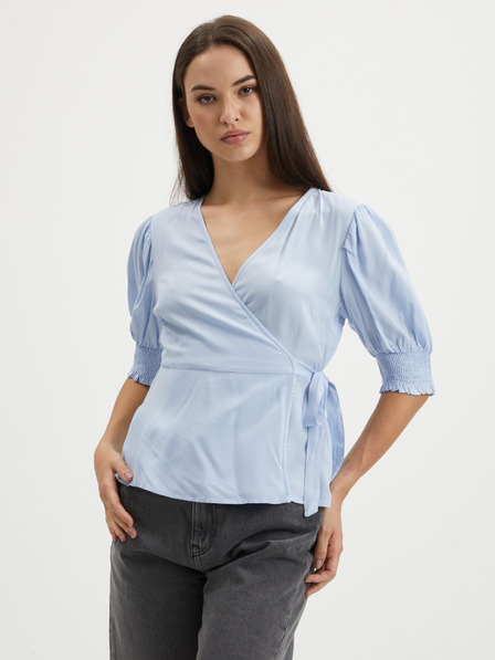Pieces Hellblaue Damen-Wickelbluse Pieces Tala