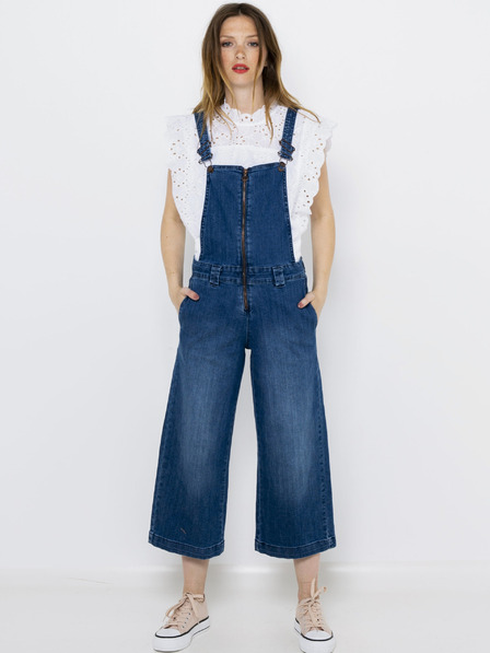 CAMAIEU Blaue Damenjeans mit weitem Bein und Lackierung CAMAIEU