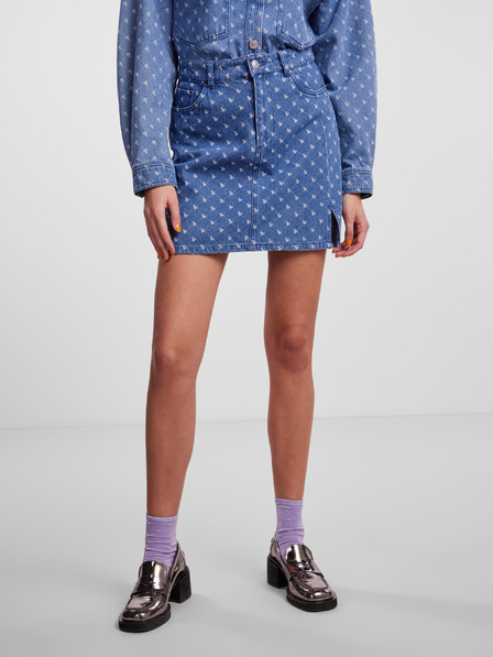 Pieces Blauer gemusterter Minirock für Damen aus Denim Pieces Nursel