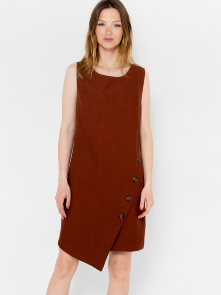 CAMAIEU Braunes asymmetrisches Kleid mit Zierknöpfen CAMAIEU