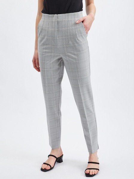 Orsay Hellgraue karierte Damenhose straight fit ORSAY