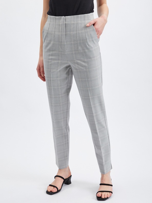 Orsay Hellgraue karierte Damenhose straight fit ORSAY