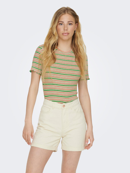 ONLY Grün und beige gestreiftes Damen-T-Shirt ONLY Janie