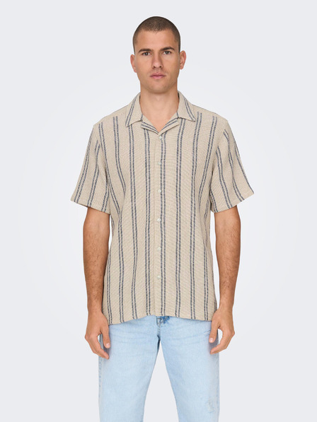 ONLY & SONS Beigefarbenes gestreiftes Kurzarmhemd für Herren ONLY & SONS Trev