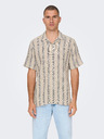 ONLY & SONS Beigefarbenes gestreiftes Kurzarmhemd für Herren ONLY & SONS Trev