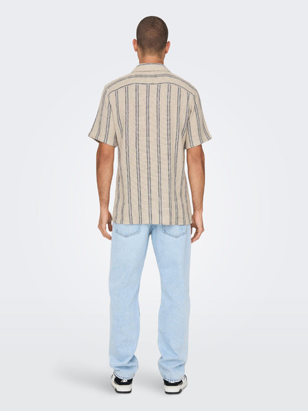 ONLY & SONS Beigefarbenes gestreiftes Kurzarmhemd für Herren ONLY & SONS Trev