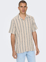 ONLY & SONS Beigefarbenes gestreiftes Kurzarmhemd für Herren ONLY & SONS Trev
