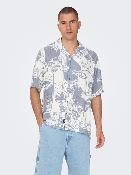 ONLY & SONS Weiß-blaues gemustertes Herren-Kurzarmhemd ONLY & SONS Den