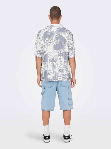 ONLY & SONS Weiß-blaues gemustertes Herren-Kurzarmhemd ONLY & SONS Den