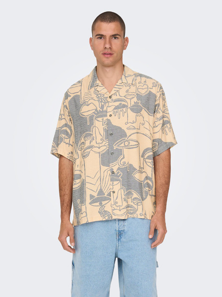 ONLY & SONS Beige Gemustertes Herren-Kurzarmhemd ONLY & SONS Den