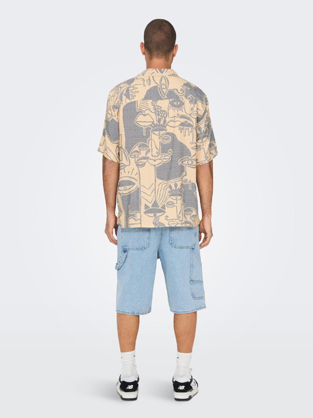 ONLY & SONS Beige Gemustertes Herren-Kurzarmhemd ONLY & SONS Den