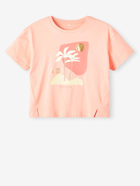name it Apricotfarbenes Basic-T-Shirt für Mädchen, Name: Flicka