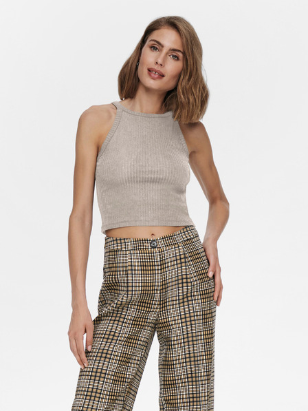 ONLY Beigefarbenes geripptes Basic-Top für Damen ONLY Emma