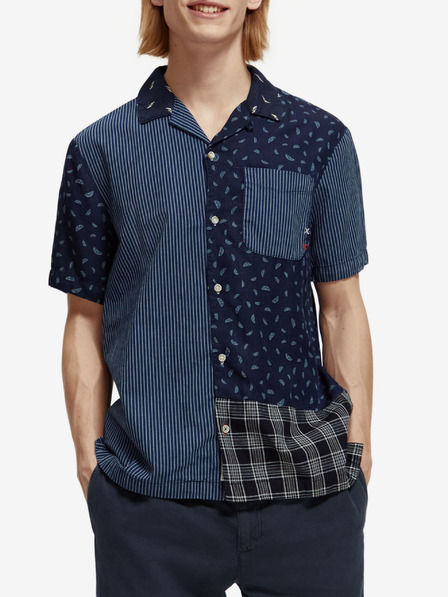 Scotch & Soda Dunkelblaues gemustertes Kurzarmhemd für Herren Scotch & Soda