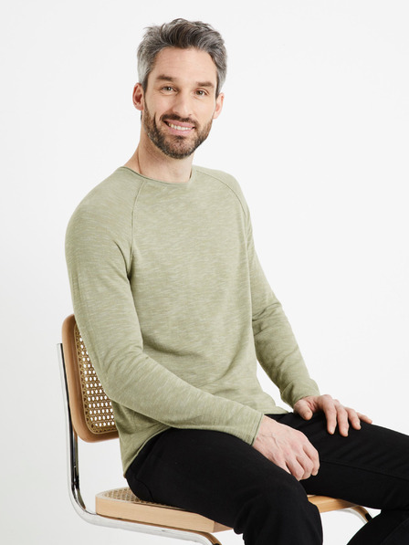 Celio Grün gestromter Herrenpullover Celio Dereveur