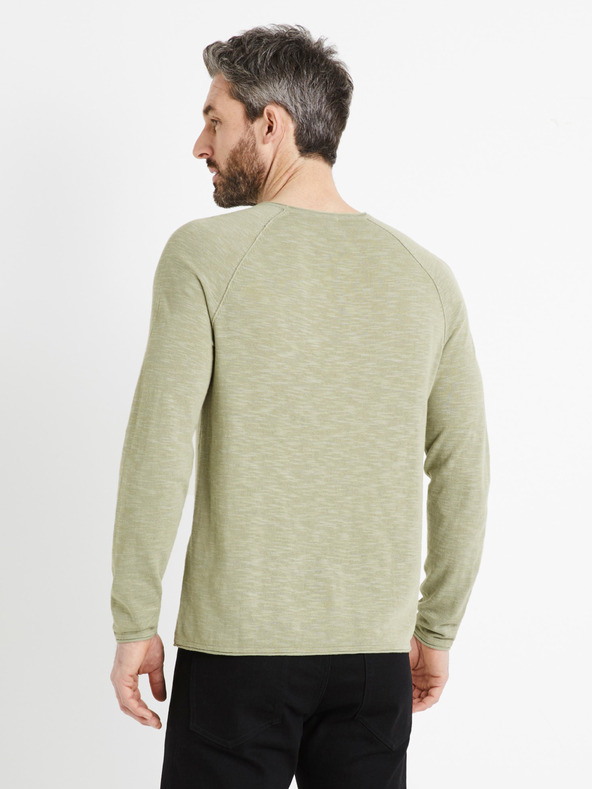 Celio Grün gestromter Herrenpullover Celio Dereveur