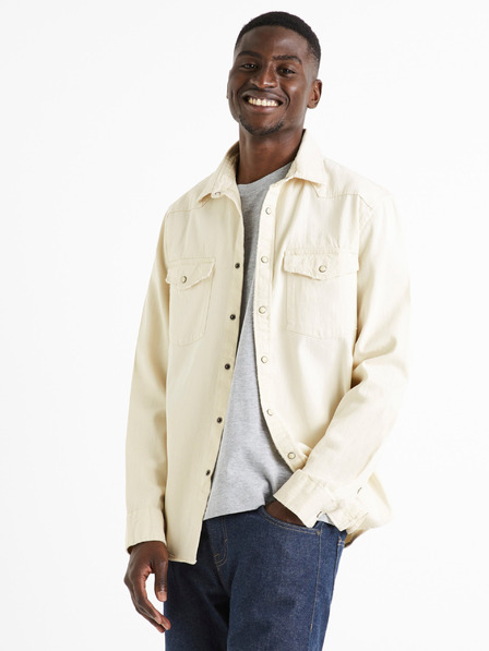 Celio Cremefarbenes Herren-Jeanshemd Celio Dastroy