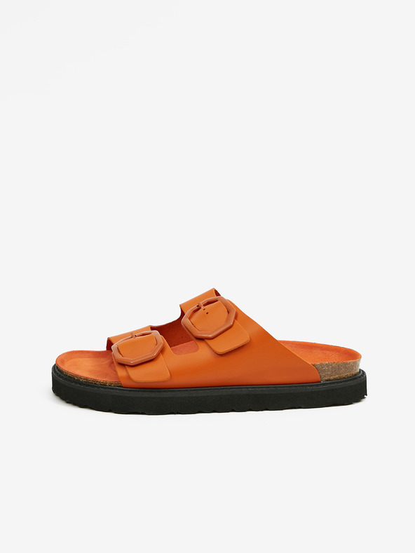 Ojju Orangefarbene Damen-Lederpantoffeln OJJU