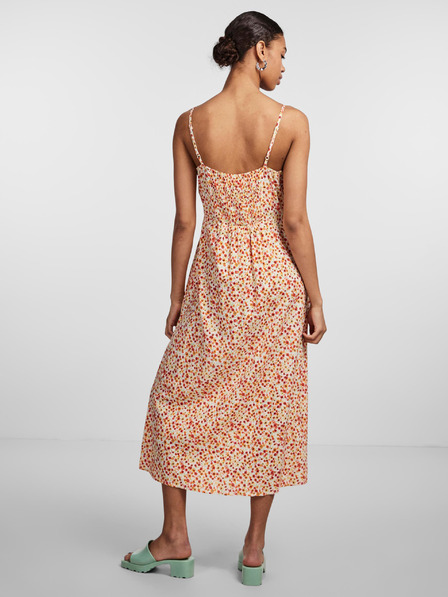 Pieces Weißes und orangefarbenes geblümtes Damen-Maxikleid Pieces Nya