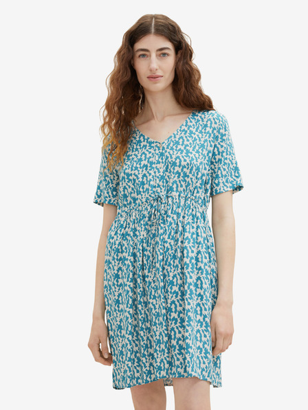 Tom Tailor Cremefarbenes und blaues gemustertes Damenkleid von Tom Tailor