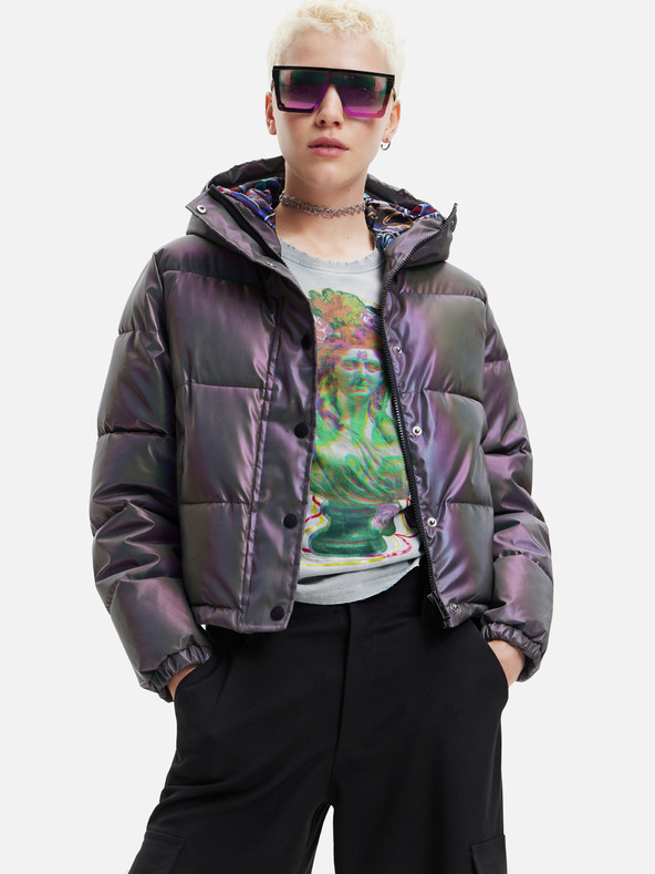Desigual Graue Damen-Steppjacke mit metallischen Highlights Desigual Re