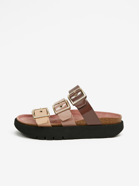 Ojju Lila und beige Damen Plateau-Pantoffeln OJJU