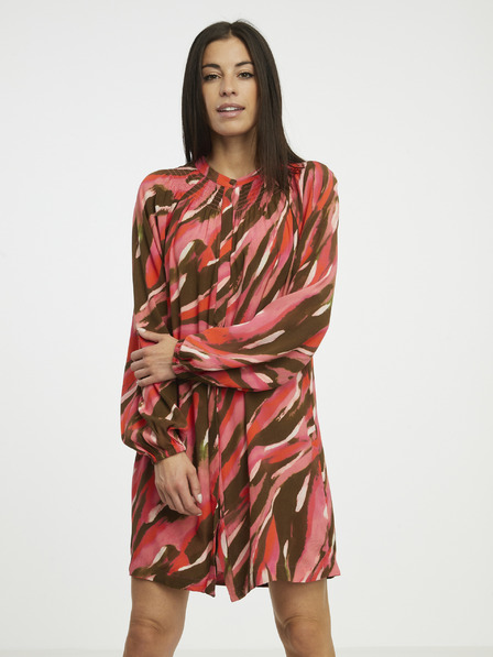 Fransa Braunes und rotes gemustertes Damenkleid Fransa