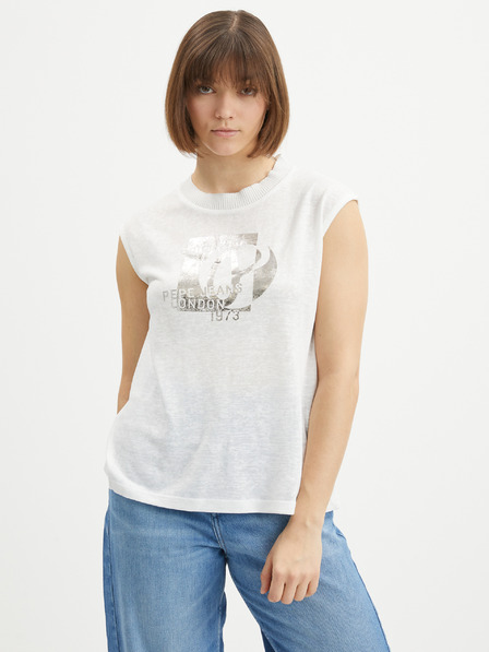 Pepe Jeans Weißes bedrucktes Damenhemd Pepe Jeans Avis