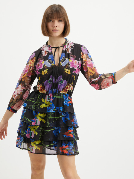 Desigual Schwarzes geblümtes kurzes Damenkleid Desigual Lyon