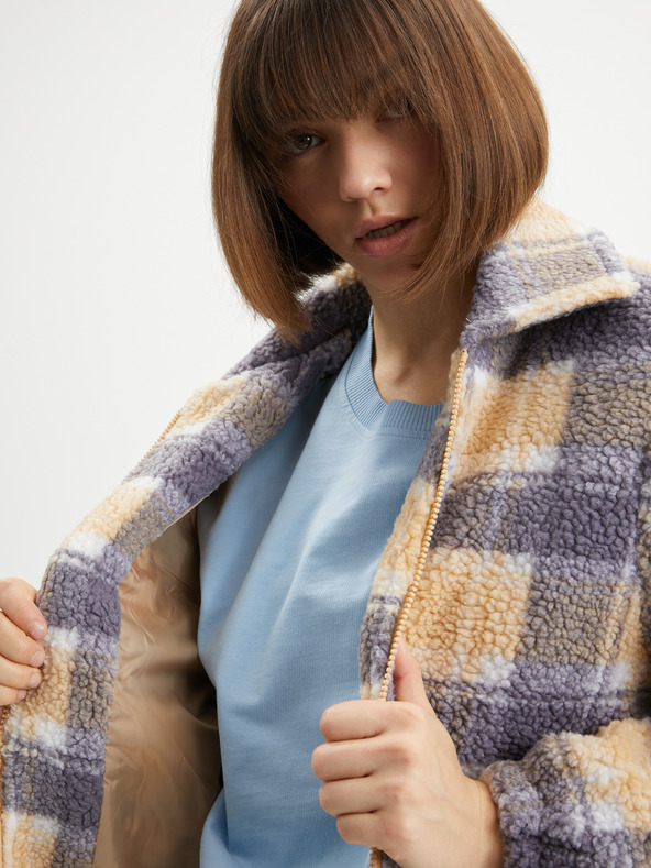 O'Neill Grau-orangefarbenes Fleece-Plaid-Sweatshirt mit Reißverschluss O'Neill Check