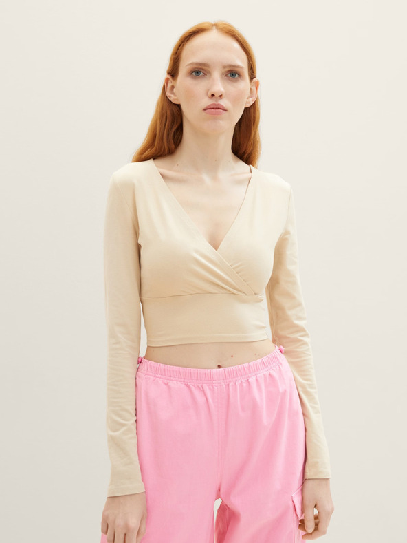 Tom Tailor Denim Beigefarbenes Damen-Crop-Top Tom Tailor Denim