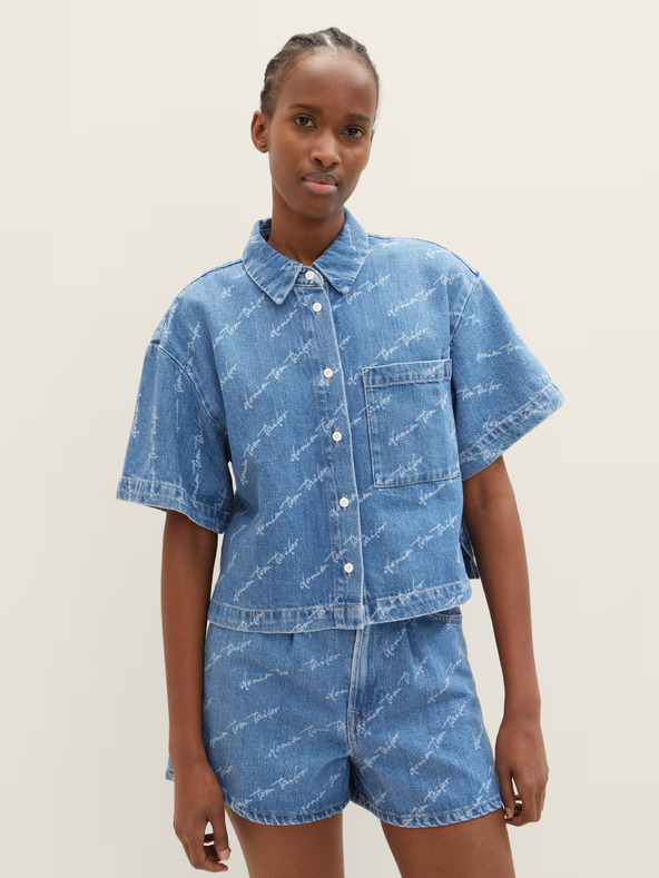 Tom Tailor Denim Blaues gemustertes Jeanshemd für Damen Tom Tailor Denim