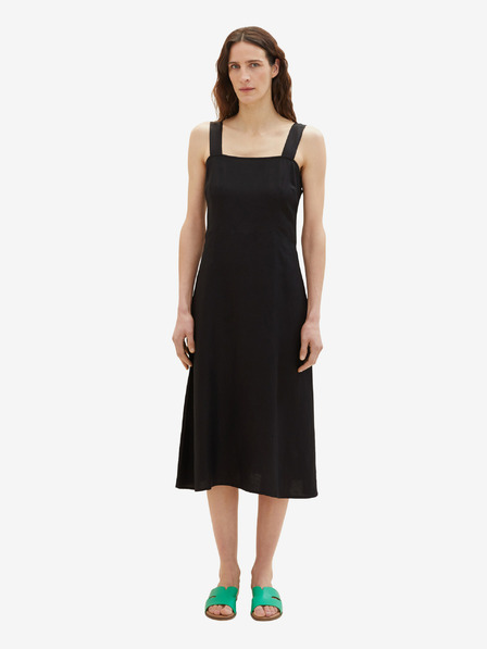 Tom Tailor Schwarzes Damen Leinen Midikleid Tom Tailor