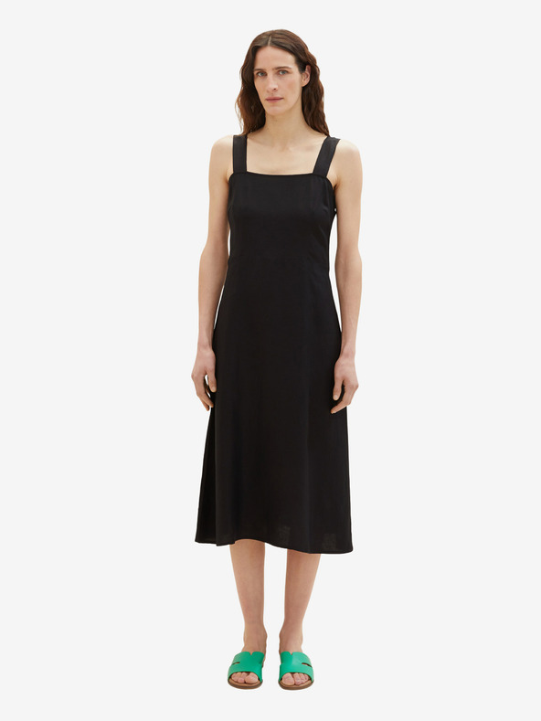 Tom Tailor Schwarzes Damen Leinen Midikleid Tom Tailor