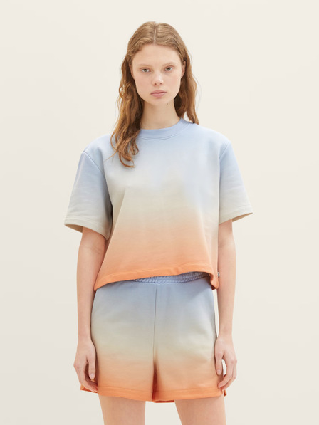 Tom Tailor Denim Orange-blaues Damen-Kurzarm-Sweatshirt Tom Tailor Denim