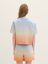 Tom Tailor Denim Orange-blaues Damen-Kurzarm-Sweatshirt Tom Tailor Denim