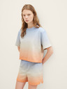 Tom Tailor Denim Orange-blaues Damen-Kurzarm-Sweatshirt Tom Tailor Denim