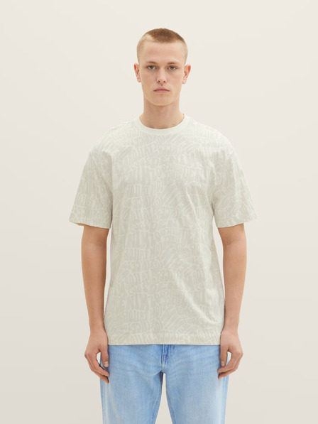 Tom Tailor Denim Cremefarbenes gemustertes Herren-T-Shirt Tom Tailor Denim
