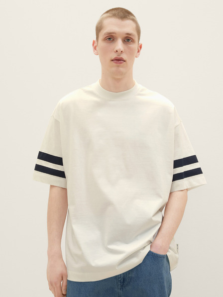 Tom Tailor Denim Cremefarbenes Herren-T-Shirt in Übergröße Tom Tailor Denim