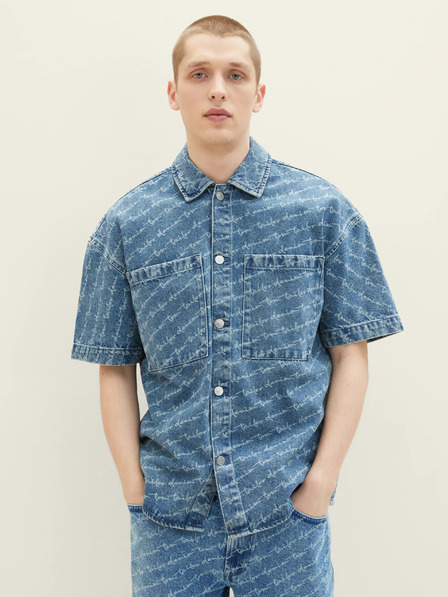Tom Tailor Denim Blaues Herrenhemd aus gemustertem Denim Tom Tailor Denim