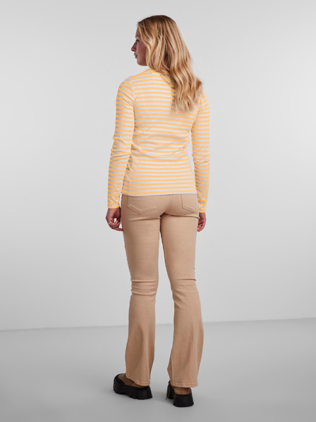 Pieces Gelbes gestreiftes Damen Basic Langarm T-Shirt Pieces Hand