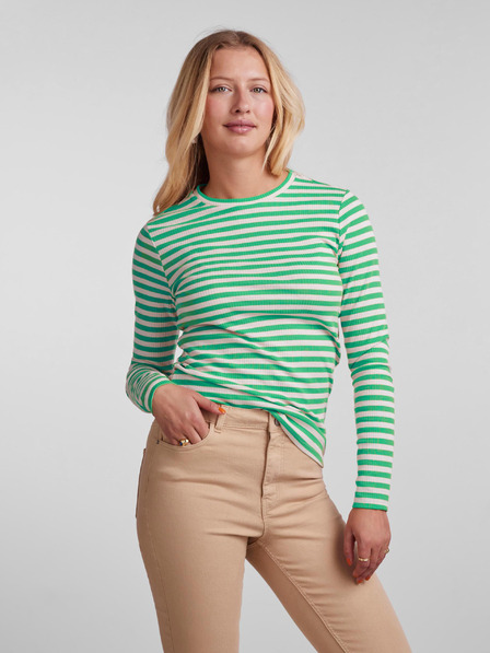 Pieces Grünes gestreiftes Basic T-Shirt mit langen Ärmeln Pieces Hand