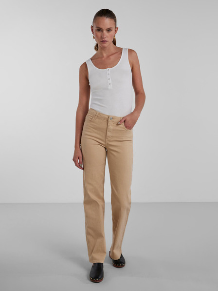 Pieces Beige Damenjeans mit weitem Bein Pieces Peggy